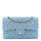 Caviar Quilted Small Double Flap Light Blue