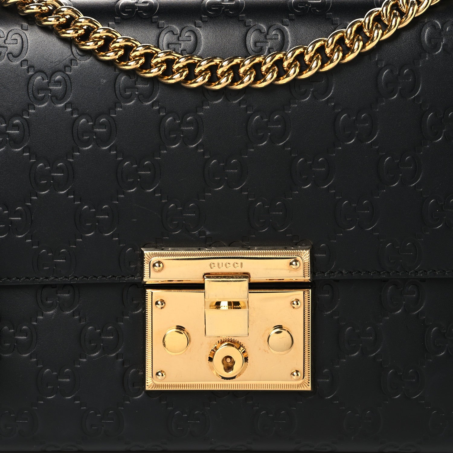 Guccissima Medium Padlock Shoulder Bag Black