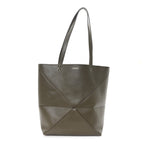 Shiny Calfskin Medium Puzzle Fold Tote Dark Khaki Green