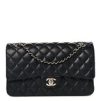 Lambskin Quilted Medium Double Flap Black