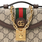 GG Supreme Monogram Textured Dollar Calfskin Web Mini Ophidia Padlock Top Handle Chain Shoulder Bag Beige Ebony New Acero
