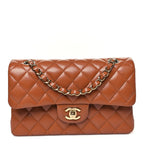 Caviar Quilted Small Double Flap Light Brown