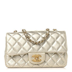 Metallic Lambskin Quilted Mini Rectangular Flap Gold