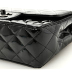 Patent Calfskin Quilted Mini Rectangular Flap So Black