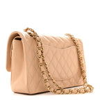 Caviar Quilted Medium Double Flap Beige