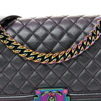 Iridescent Goatskin Quilted Medium Boy Flap Purple