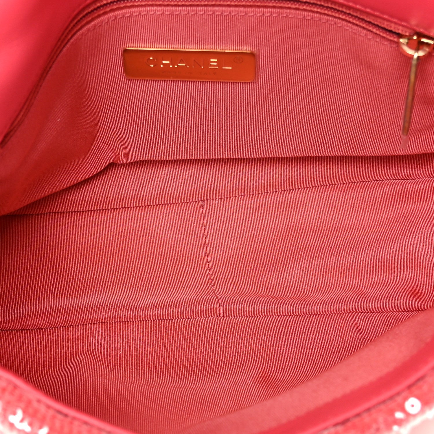 Sequin Quilted Medium Chanel 19 Flap Coral