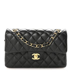 Lambskin Quilted Small Double Flap Black