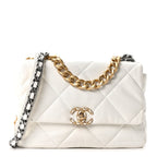 Goatskin Quilted Large Chanel 19 Flap White