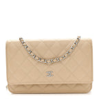 Caviar Quilted Wallet on Chain WOC Beige