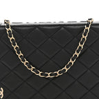Lambskin Quilted Book Wallet On Chain WOC Black