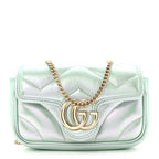 Iridescent Nappa Chevron Matelasse Super Mini GG Marmont Shoulder Bag Green Iridescent