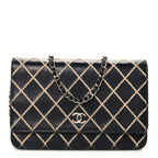 Calfskin Diamond Stitch Wallet On Chain WOC Black