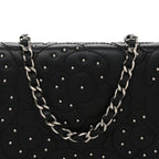 Lambskin Camellia Studded Wallet on Chain WOC Black