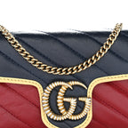 Vintage Effect Calfskin Matelasse Super Mini Torchon GG Marmont Shoulder Bag Black Beige