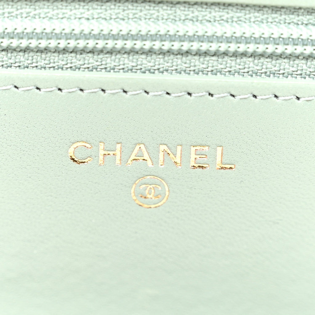 Lambskin Quilted Trendy CC Wallet On Chain WOC Grey