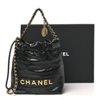 Shiny Calfskin Quilted Mini Chanel 22 Black