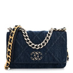 Denim Quilted Chanel 19 Wallet On Chain WOC Blue