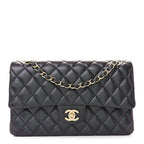 Iridescent Lambskin Quilted Medium Double Flap Black