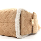 Suede Shearling Quilted Medium Chanel 25 Handbag Beige Natural
