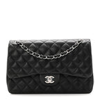 Lambskin Quilted Jumbo Double Flap Black