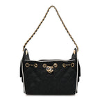 Braided Raffia Calfskin Quilted Mini Chanel 25 Handbag Black White