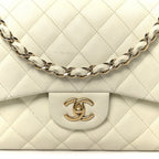 Caviar Quilted Jumbo Double Flap White