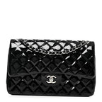 Patent Quilted Jumbo Double Flap Black