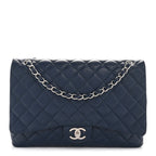 Caviar Quilted Maxi Double Flap Navy Blue