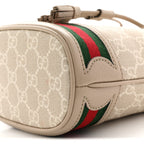 GG Supreme Monogram Textured Calfskin Web Mini Ophidia Bucket Bag Beige Ebony Mystic White Oatmeal