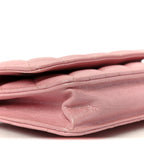 Iridescent Caviar Quilted Wallet on Chain WOC Rose Pink