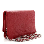 Lambskin Camellia Embossed Wallet On Chain WOC Red