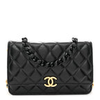 Lambskin Resin Quilted Wallet On Chain WOC Black