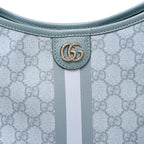 GG Supreme Monogram Textured Dollar Calfskin Web Small Ophidia Bucket Shoulder Bag Dusty Blue