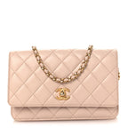 Lambskin Quilted CC Pearl Crush Wallet on Chain WOC Light Pink
