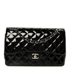 Patent Quilted Jumbo Double Flap Black