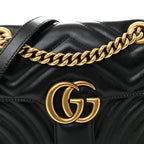 Calfskin Matelasse Small GG Marmont Shoulder Bag Black