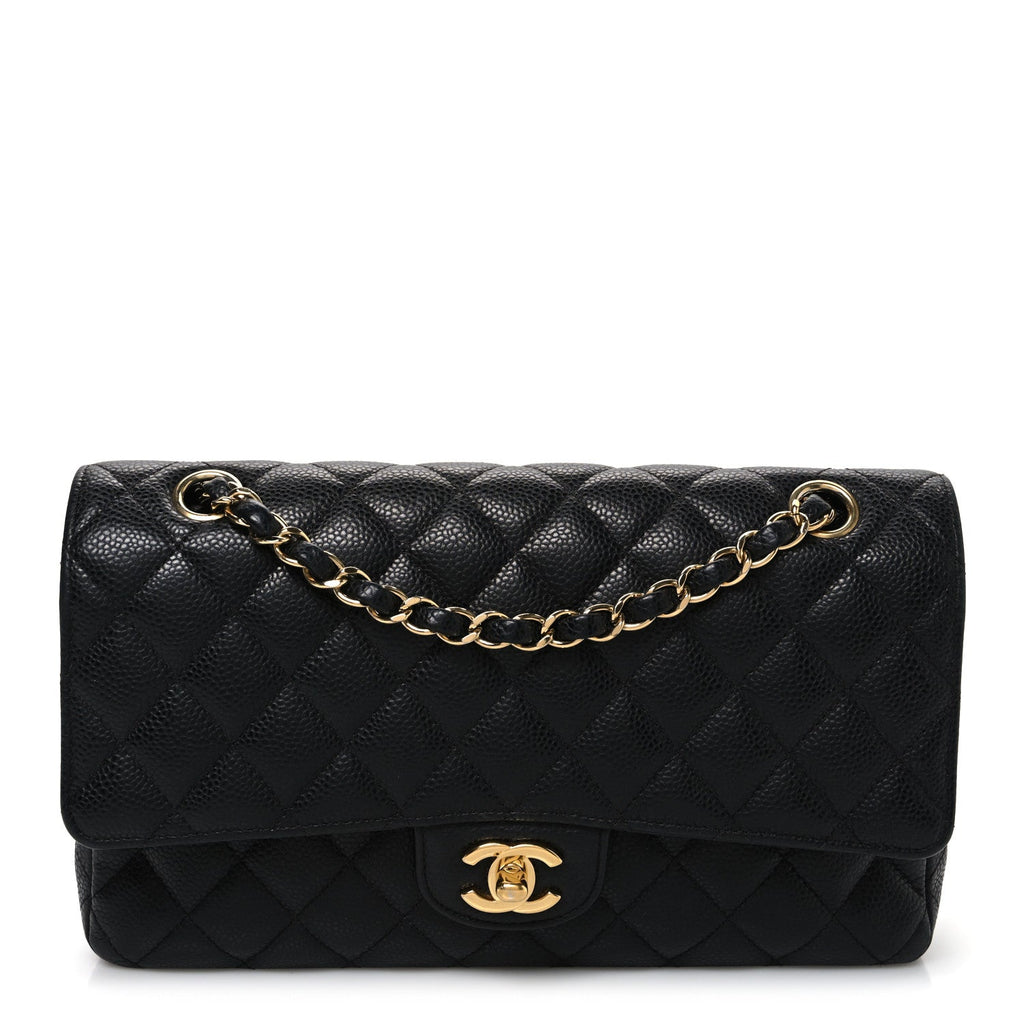 Caviar Quilted Medium Double Flap Black