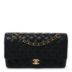 Caviar Quilted Medium Double Flap Black