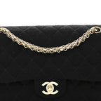 Jersey Quilted Medium Bijoux Chain Double Flap Black