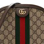 GG Supreme Monogram Textured Dollar Calfskin Web Small Ophidia Dome Shoulder Bag Beige Ebony New Acero
