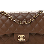 Lambskin Quilted Small Double Flap Brown