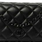 Pearly Lambskin Quilted Wallet On Chain WOC So Black