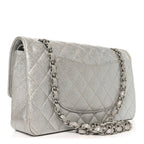 Glittered Metallic Caviar Quilted Medium Double Flap Silver