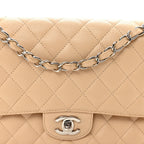 Caviar Quilted Medium Double Flap Beige Clair