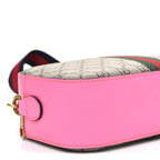 GG Supreme Monogram Textured Dollar Calfskin Web Ophidia Small Crossbody Bag Beige Ebony Fuchsia