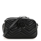 Calfskin Matelasse Monochrome Small GG Marmont Chain Shoulder Bag Black