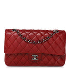 Lambskin Quilted Medium Double Flap Red
