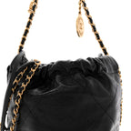 Shiny Crumpled Calfskin Quilted Pearl Mini Chanel 22 Black