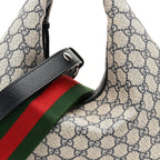 GG Supreme Monogram Textured Calfskin Web Large Attache Shoulder Bag Beige Blue